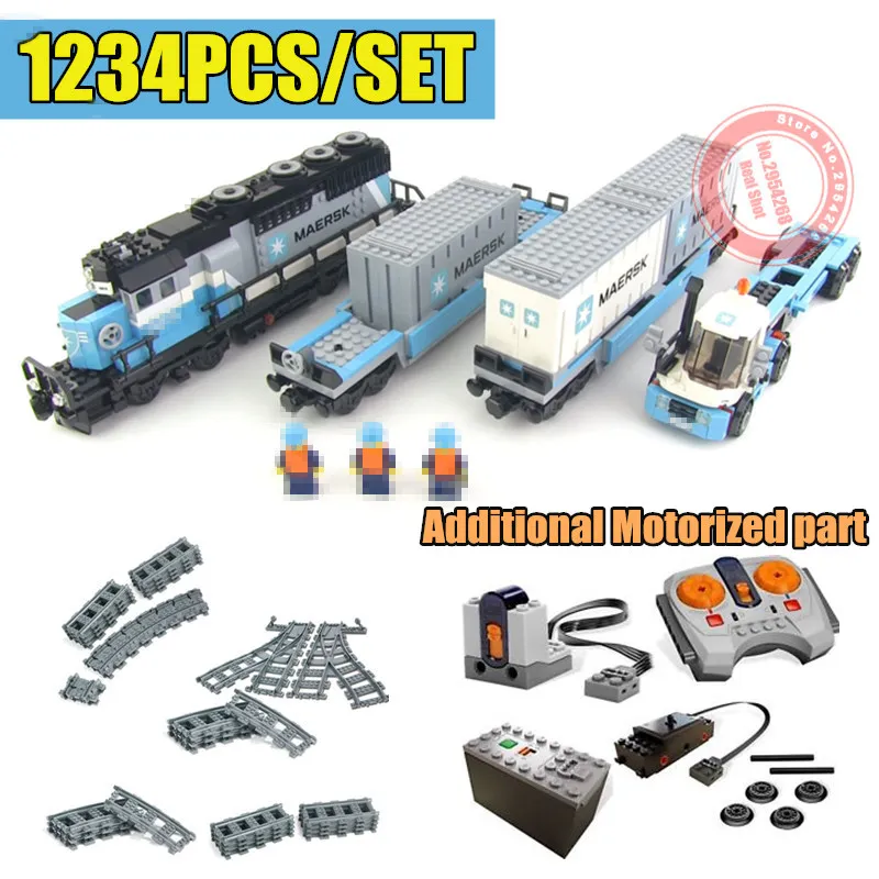 جديد RC قوة المحرك وظيفة النهائي ميرسك قطار المسار صالح legoings تكنيك 10219 مدينة التحكم عن بعد بناء كتلة الطوب لعبة