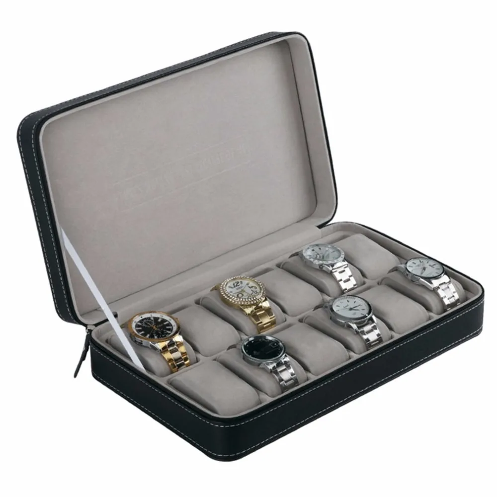 

6/10/12 Slots PU Leather Jewelry Watch Box Case Elegant Wrist Watch Present Gift Box Case Display Storage Organizer