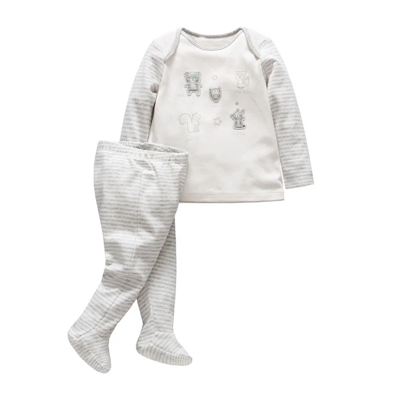 Коллекция года, комплект из 2 предметов, Одежда для новорожденных комплекты трикотажной одежды из хлопка для мальчиков и девочек милый комплект одежды, футболка с длинными рукавами+ штаны
