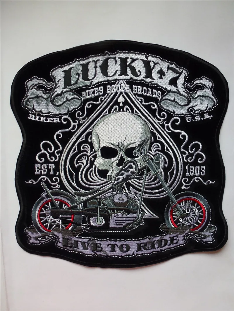 Large size live to ride Biker Chopper Patches Iron on skull Motorcycle