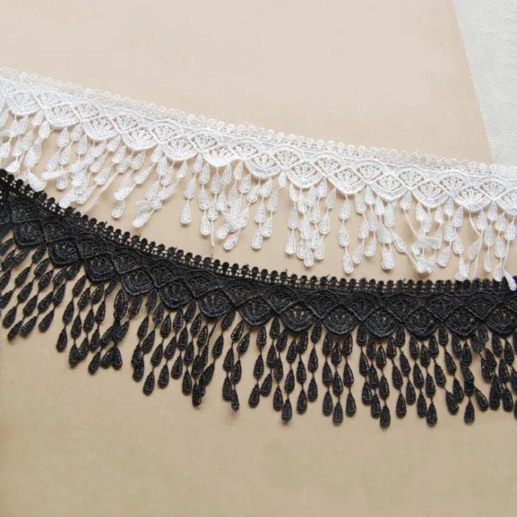 

High Quality 1 Yard Polyester Black/White Tassel Dangling Fringe Lace Trims For DIY Sewing Crafts 9 cm Width Decorations 8/4