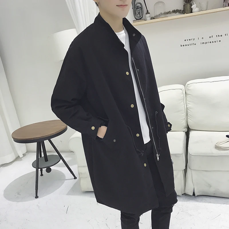 

Fashion loose fit long trench coat men casual jacket student stand collar outerwear 2019 new autumn winter plus size