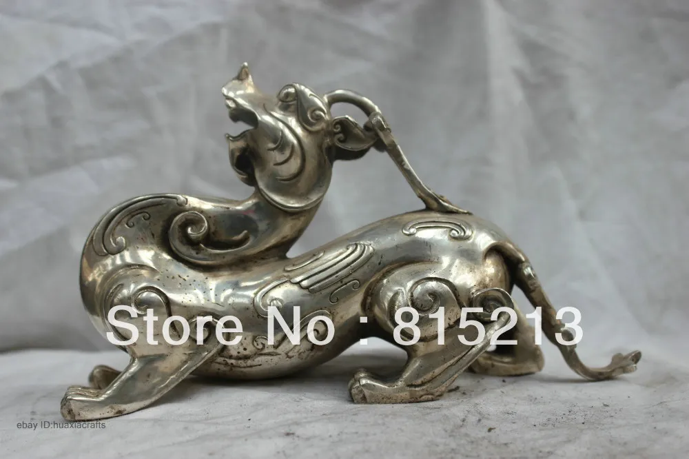 

wang 00061 Chinese Folk Culture HandMade Silver Bronze statue Brave troops Kirin Lion