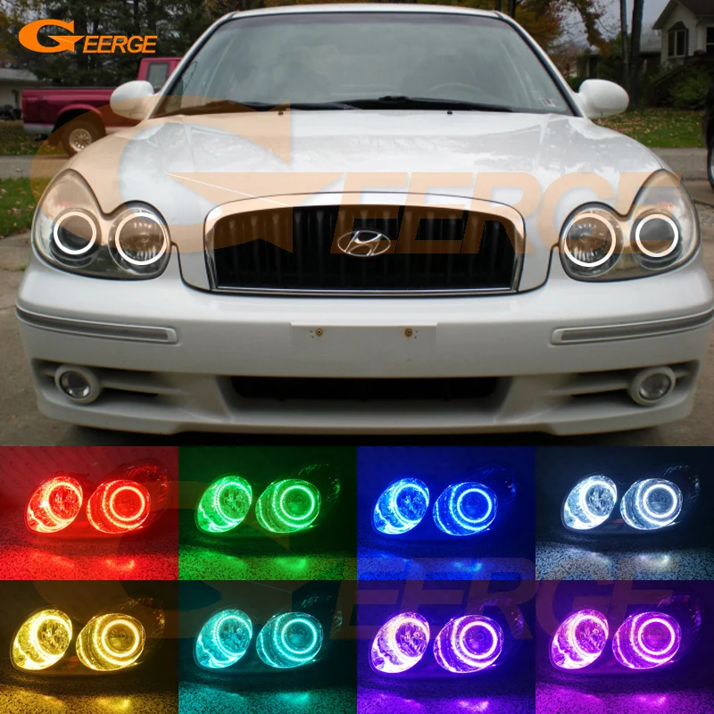 For Hyundai Sonata 2002 2003 2004 2005 headlight Excellent Multi-Color Ultra bright RGB LED Angel Eyes kit Halo Rings for ford maverick 2005 2006 2007 excellent led angel eyes kit multi color ultra bright rgb led angel eyes halo rings