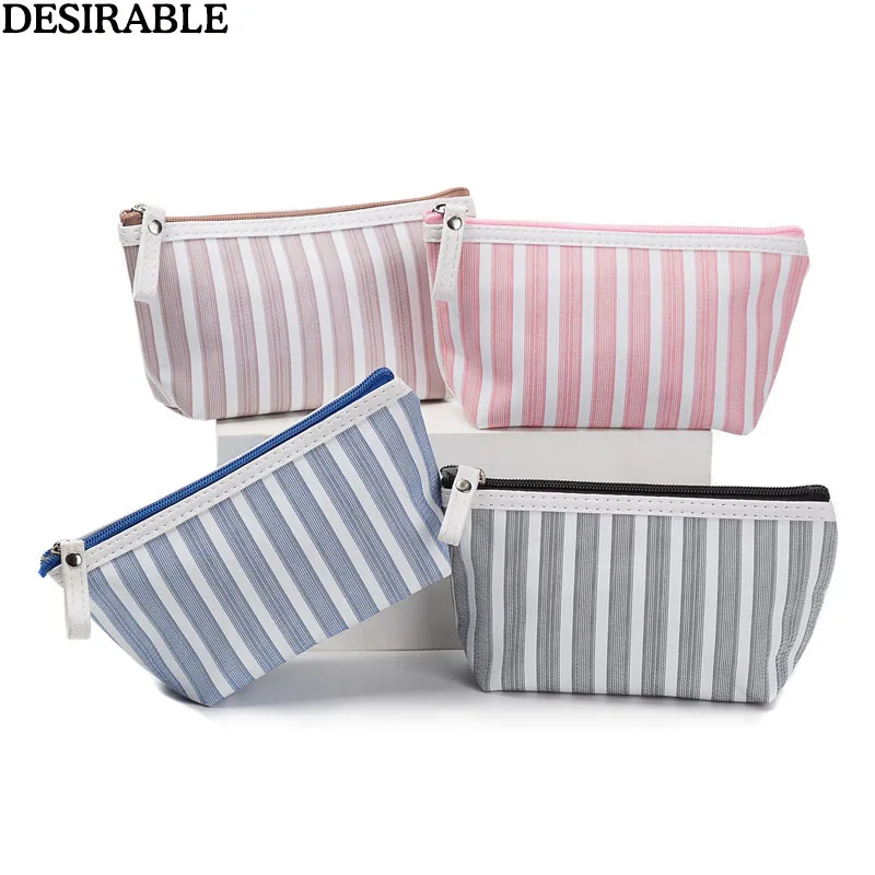 

New Striped Cosmetic Bags Necessity Travel Organizer Canvas Makeup Box Toiletry Kit Holder Wash Bag Small Coin Purse Pouch 1 Pcs