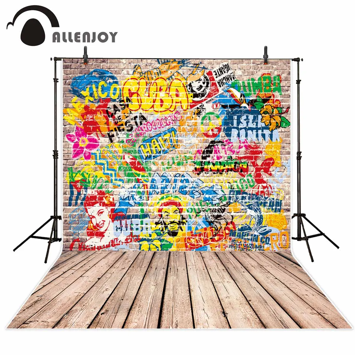 Allenjoy photography background store Graffiti wall theme backdrop Cool and Colorful pattern Wood floor New Arrivals | Электроника