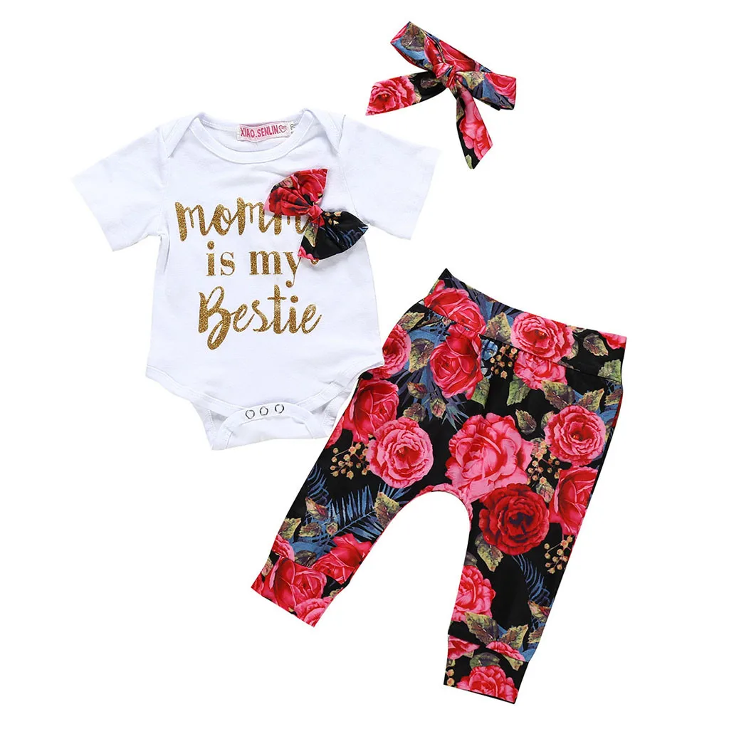 Autumn Baby Boy Clothes Kid Toddler Infant Baby Boy Girl Letter Romper+Print Pants+Hairband Outfits Set Children Clothing