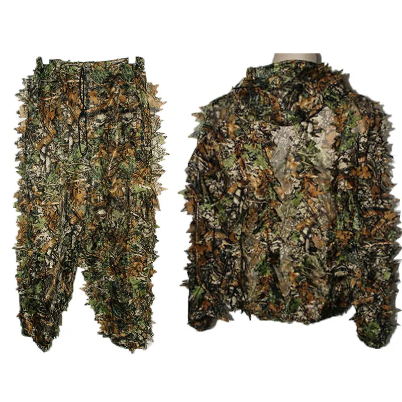  Hunting Birding Durable Outdoor Woodland Sniper Ghillie Suit Kit Cloak Military 3D Leaf Camouflage 