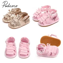 Г. Новая брендовая летняя повседневная обувь для маленьких девочек и мальчиков сандалии однотонная обувь на плоской подошве с бантиком, на каблуке 0-18 м детская обувь