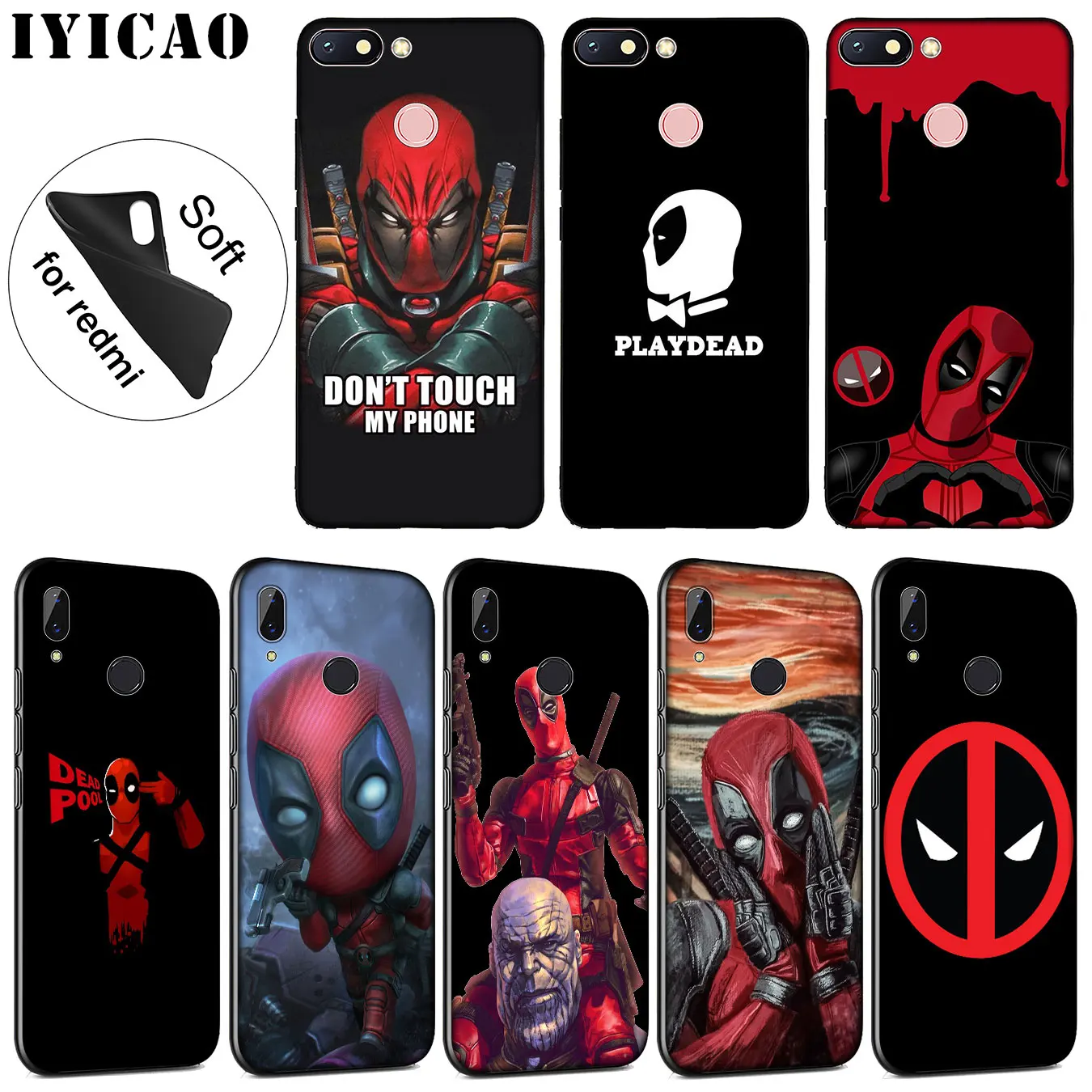 

IYICAO Deadpool Movie Marvel Soft Silicone Phone Case for Xiaomi Redmi 6A 5A Note 7 4 4X 5 Plus 6 Pro Black TPU Cover