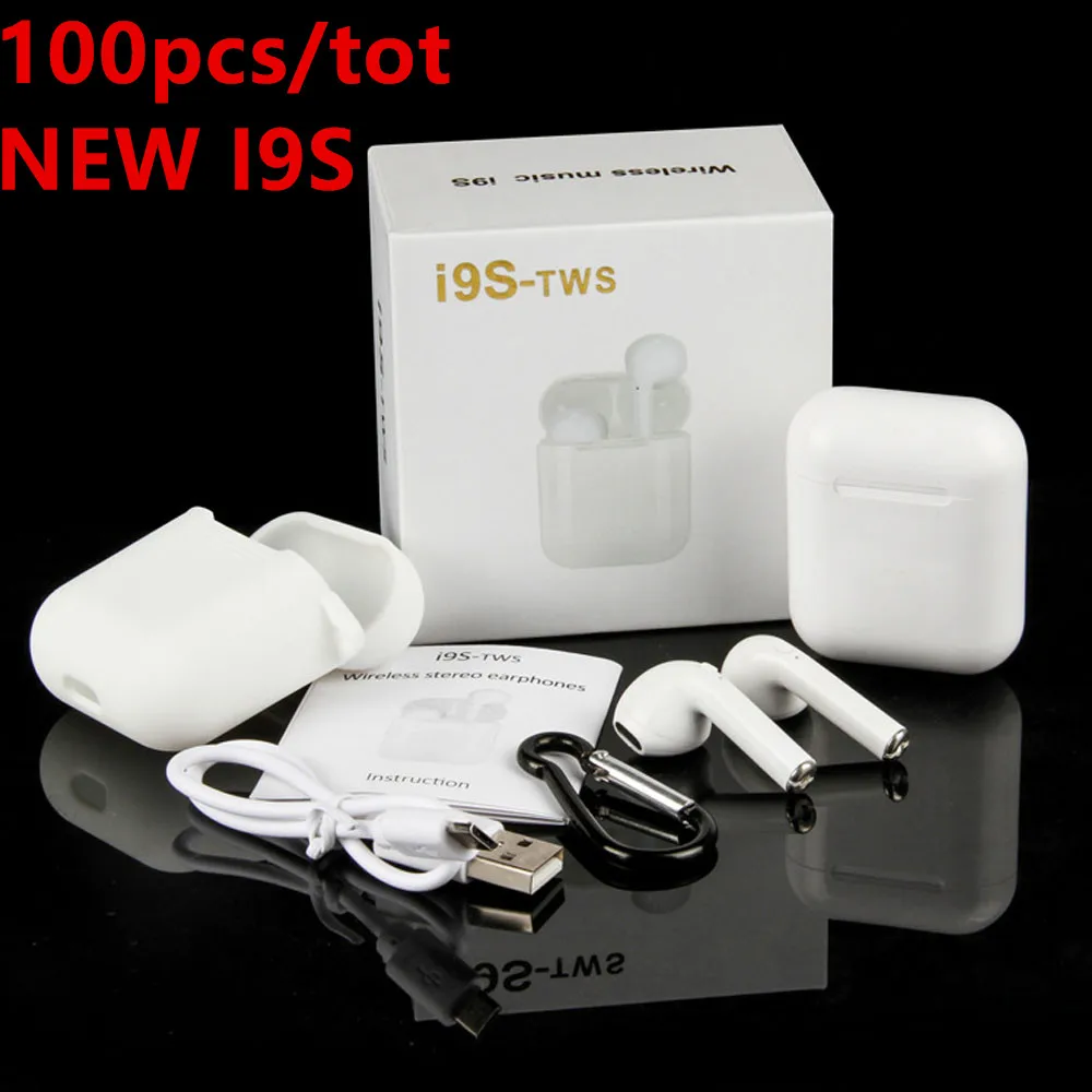 

100pcs Hot Sell i9s TWS Mini Wireless Bluetooth Earphone Stereo Earbud Headset With Charging Box Mic For All Smart phone