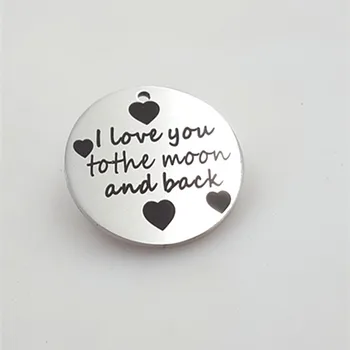 

20pcs 25mm Diy circle Charm accessories lettering I love love you to the moon and back stainless steel pendant for bracelet