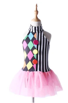 

The New Female Children Colorful Geometric Halter Dress Clothes And Ballet Performances Costumes 2119