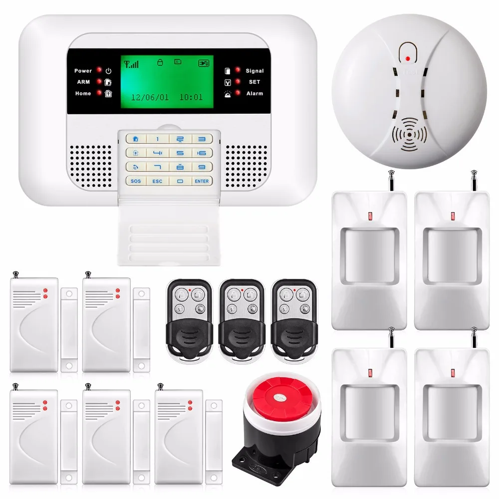 433MHz Metal Remote Control LCD Screen Keyboard Wireless GSM PSTN Dual Network Home Security Alarm System Smoke Detector