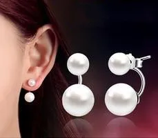 Акция,, высокое качество, 30% посеребренные модные двойные жемчужные женские серьги-гвоздики, ювелирные изделия, подарок