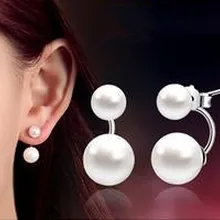 Акция,, высокое качество, 30% посеребренные модные двойные жемчужные женские серьги-гвоздики, ювелирные изделия, подарок