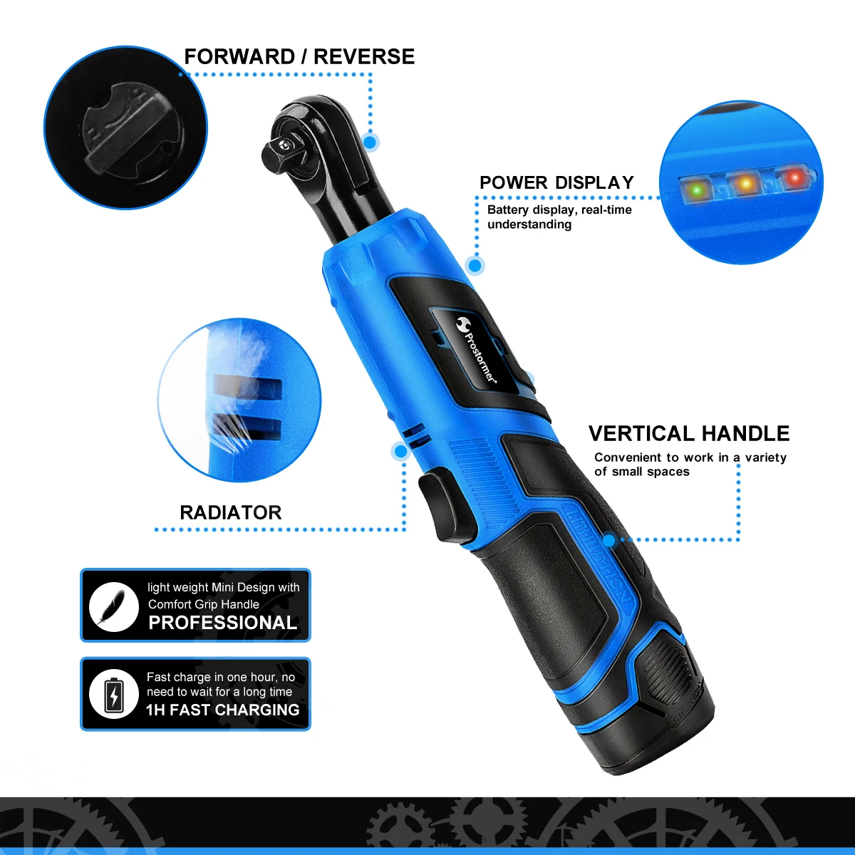 PROSTORMER Электрический гаечный ключ 12V угловая дрель шуруповерт 3/8 беспроводной