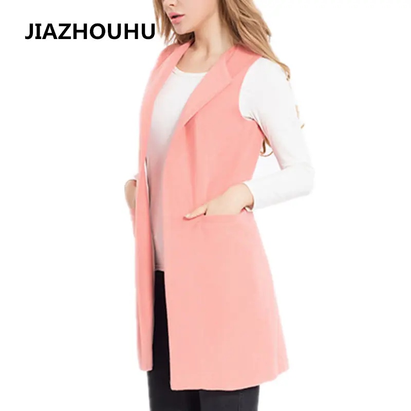 Spring Elegant Women's Vest Slim Long Plus Size Female Vests Pocket