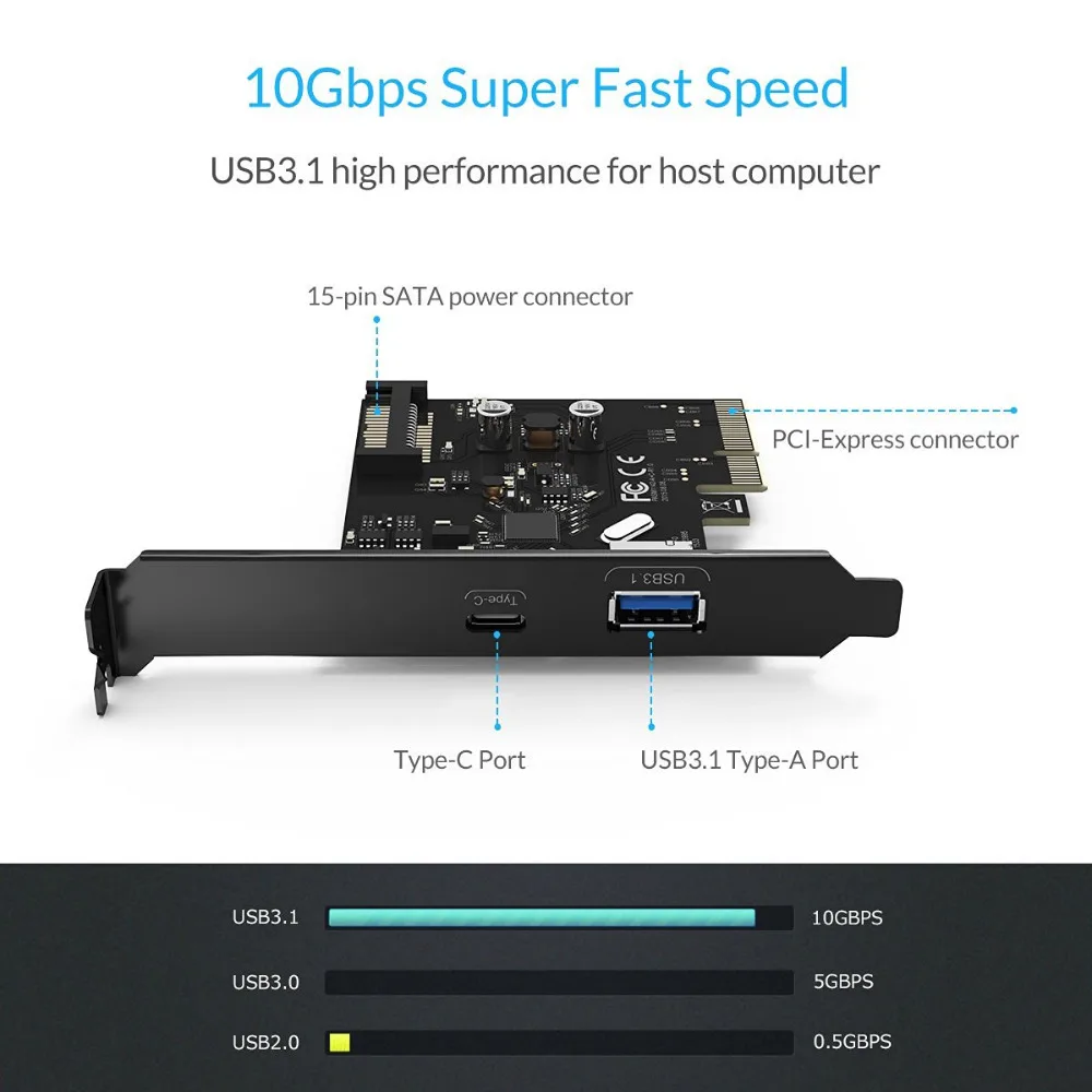 ORICO PA31 AC настольный компьютер 2 Порты и разъёмы PCI E на USB3.1 Тип C Dual сетевая карта
