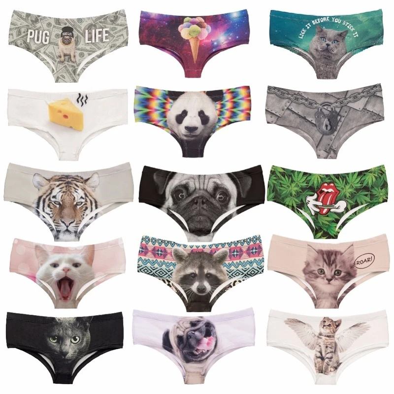 Ropa interior Sexy con estampado de animales en 3D para mujer, lencería estampado de gato y perro, bragas íntimas de tiro calzoncillos de algodón|Bragas para mujer| - AliExpress