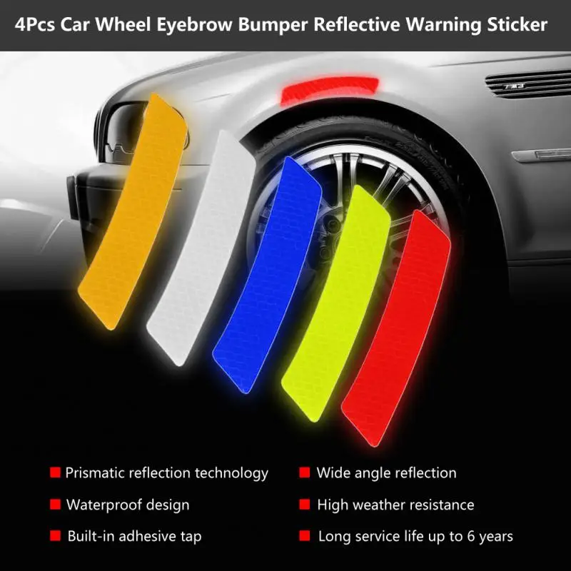 4Pcs Car Wheel Eyebrow Warning Mark Reflective Stickers Tape Bumper