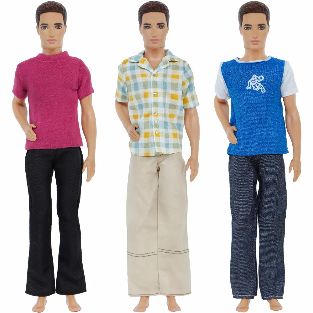 3 Pcs Fashion Men Outfits Cool Casual Wear T shirt Mixed Style Trousers Clothes For Barbie Doll