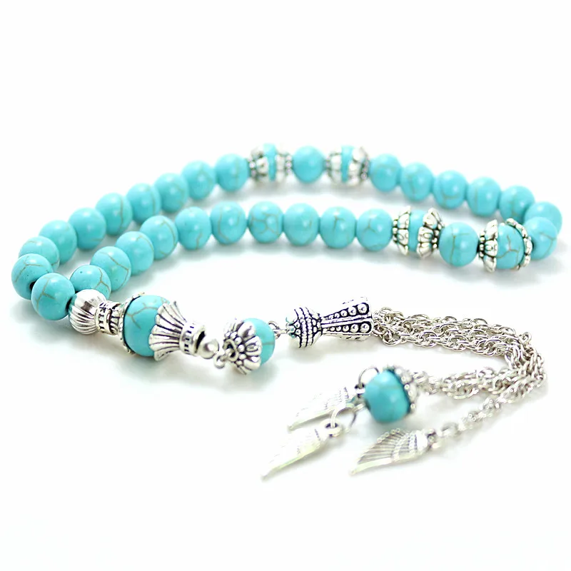 Buy 8mm blue Stone Round Shape 33 Prayer Beads Islamic Muslim Tasbih Allah