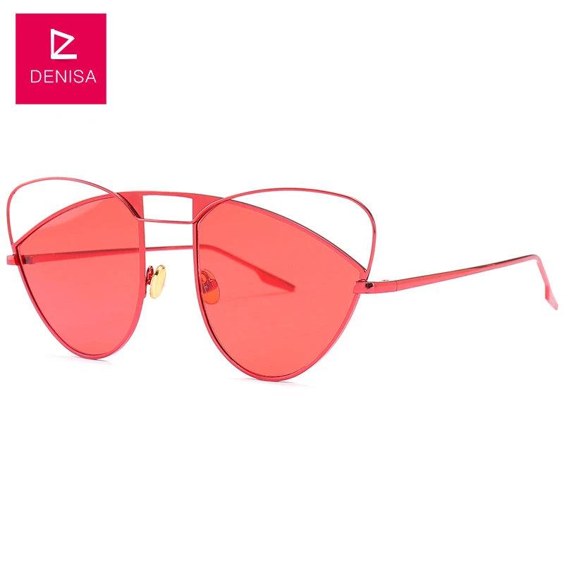 DENISA оправа-бабочка кошачий глаз солнцезащитные очки для женщин Новая мода розовый красный ретро солнцезащитные очки для девочек UV400 zonnebril dames G18632 - Цвет линз: Red Red