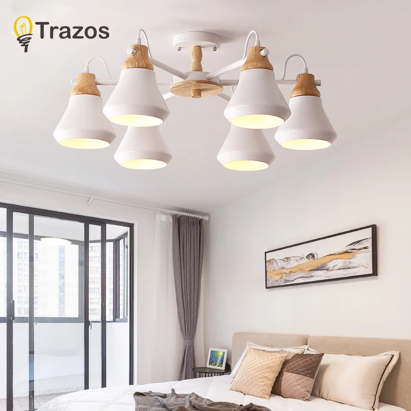 TRAZOS Lustre деревянная люстра для Железный Абажур гостиной светодиодный Люстра