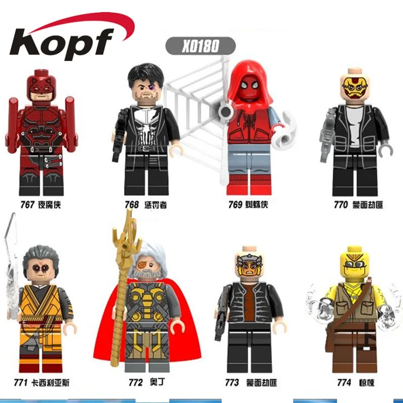 

Single Sale Super Heroes Spider-Man Punisher Masked Robber Odin Building Blocks Bricks Action Toys For Children X0180