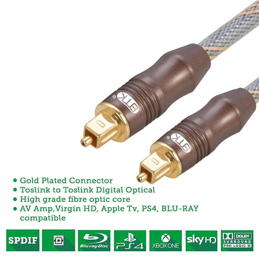 EMK 3m10ft Optical TV Cord Digital Audio Cable with Mini Toslink Adapters for Blueray,Soundbar,TV box,AV receiver Free Shipping (5