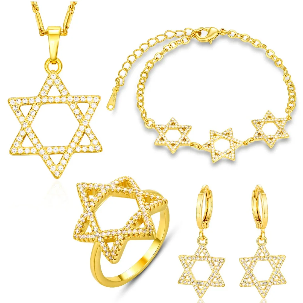 NAKELULU Jewish Jewelry Magen Star of David Necklace Bracelet Ring And