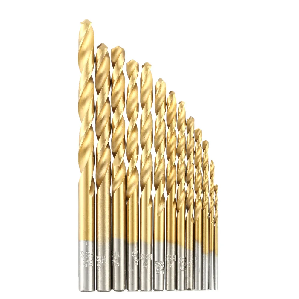 13pcs/set High Quality Twist Drill Bit Set HSS Plating Titanium Drill