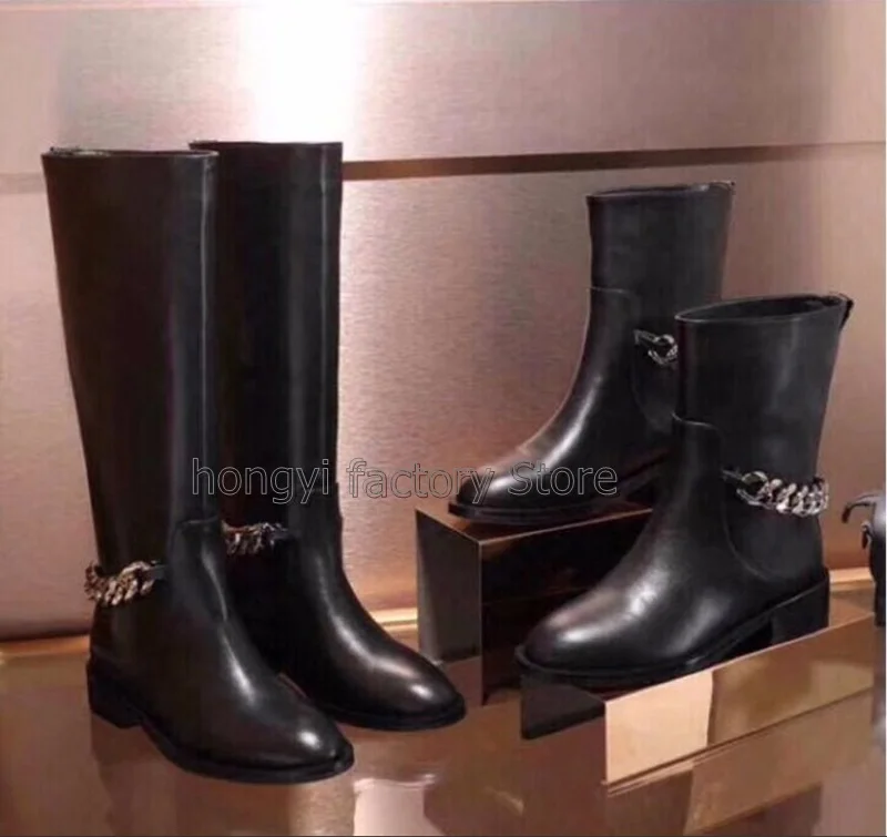 Designer Silver Gold Chain Women Ankle Boots Chunky Heeled Autumn Women Booties Women's Shoes