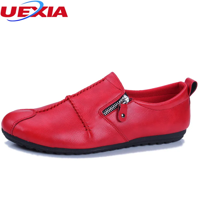 

UEXIA New Man's Shoes PU Leather Zipper Summer Shoes Moccasins For Men Driving High Top High Quality Moccasins Footwear Loafers