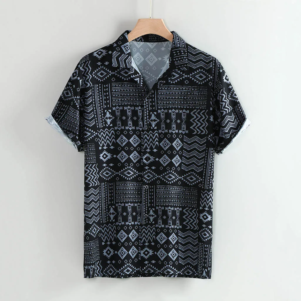 Shirt Men Summer Tops Lapel Leaf Print Hawaiian Shirt Short Sleeve Shirt Loose Blouse Men Shirt chemise homme camisa masculina