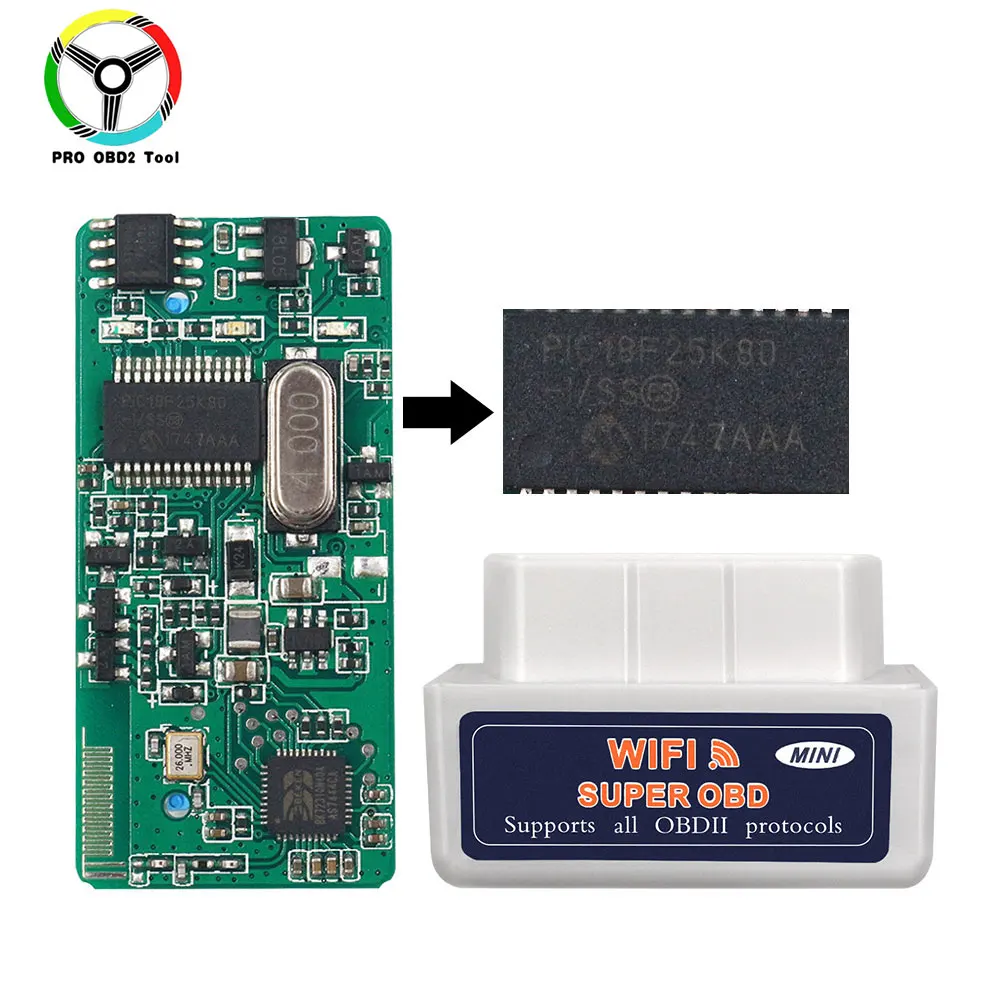 Супер Мини ELM327 V1.5 WiFi OBD2 ELM327 PIC18F25K80 чип ELM 327 1,5 Wi-Fi OBDII OBD для Android/Ios/Windows/PC - Цвет: Белый