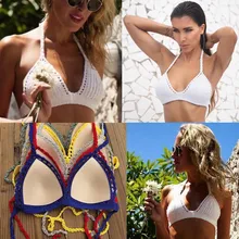 11 цветов, вязаный Топ бикини пуш-ап, праздничный Женский вязаный укороченный топ, купальник, пляжная одежда