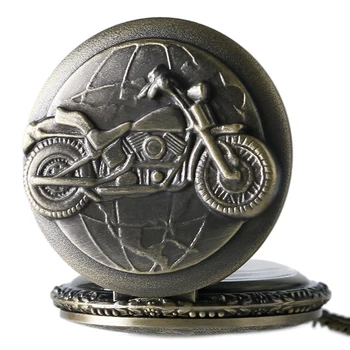 Reloj de bolsillo de cuarzo con diseño de motocicleta en 3D, bronce, para hombre y mujer, con cadena, colgante Vintage para MOTO y Bicicleta