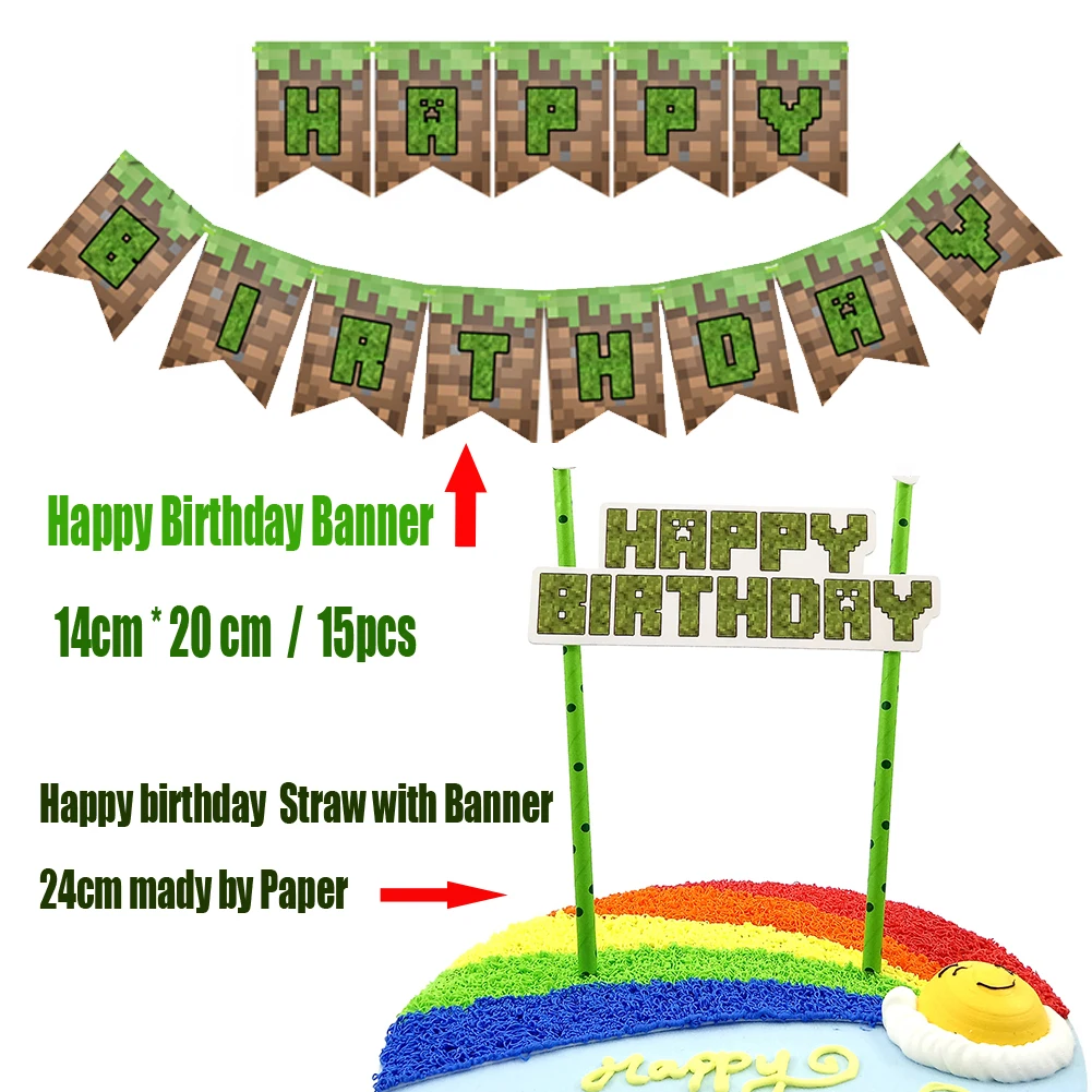 

Minecraft Birthday Party Theme Party Decoration HAPPYBIRTHDAY Birthday Flags for party