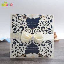 50 набор inc43 Синяя лазерная резка, для свадьбы Пригласительные открытки поздравительная открытка Персонализированная на заказ, карта цвета слоновой кости