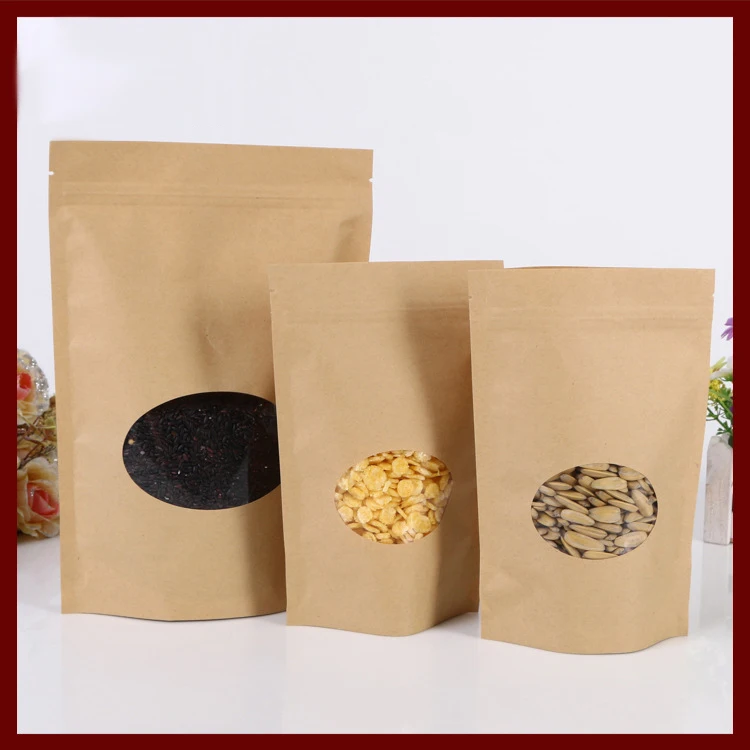 

13*18+4cm 20pcs Kraft Paper Ziplock Window Bag For Gift/tea/candy/jewelry/bread Packaging Paper Food Bag Diy Jewelry Display