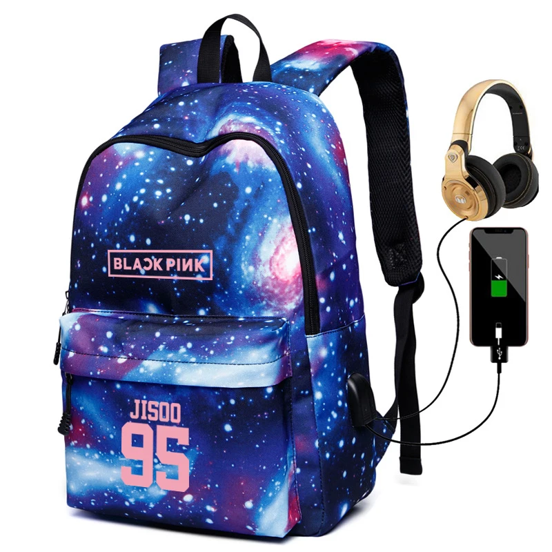 Модный рюкзак Mochila Blackpink Galaxy, школьная сумка для женщин и девочек, рюкзак для путешествий, студенческие сумки с usb-кабелем для зарядки