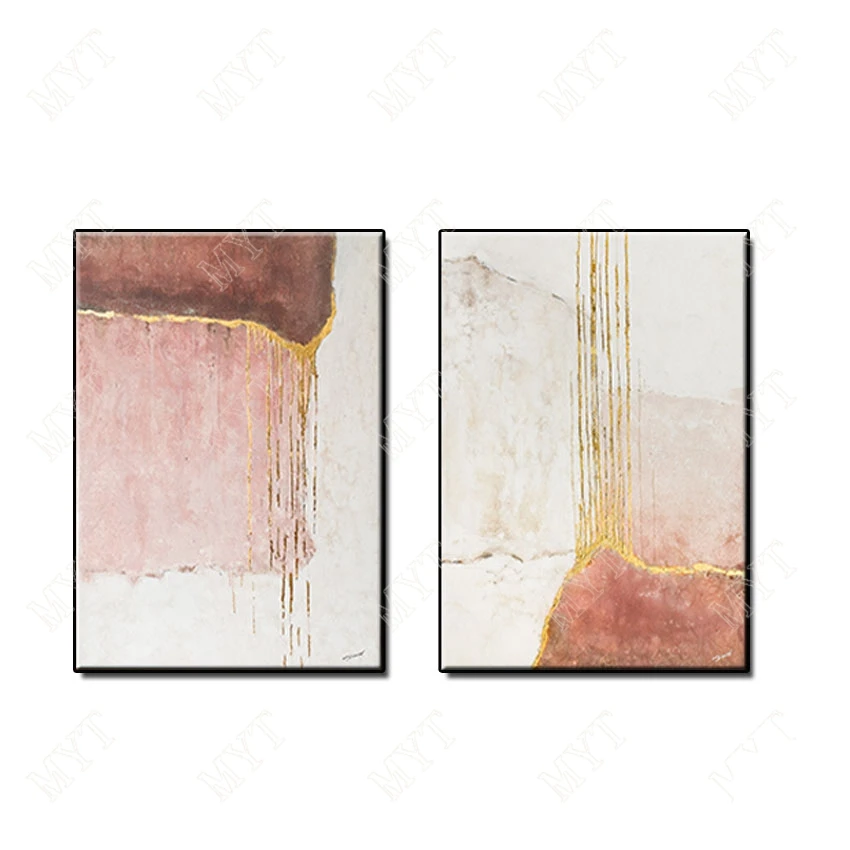 

Fashion Handpainted wall art picture for home decor abstract pink and white lines oil painting on canvas 2pcs for room no frame