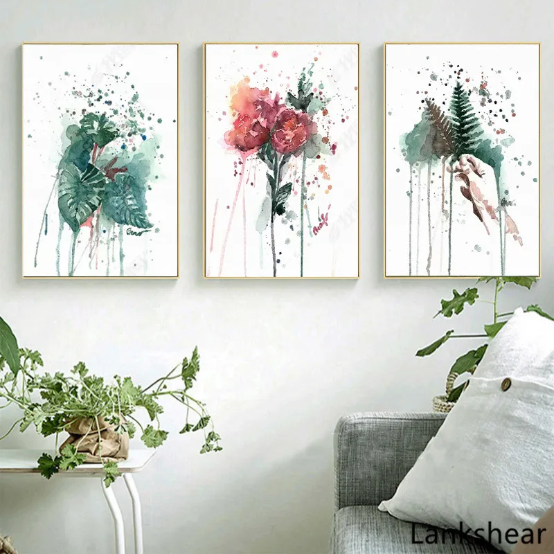 

Canvas Painting Watercolor Plants and Flowers Nordic Posters Home Decor Wall Art Canvas Print For Living Room Modular Pictures