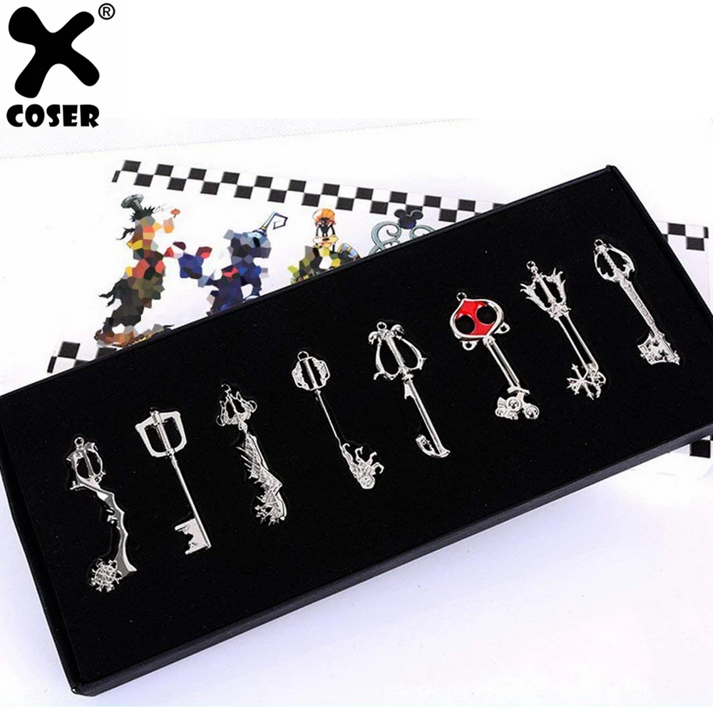 

XCOSER Kingdom Hearts Anime Metal Keyblade Sword Weapon Golden Set Of 8 High Quality Cosplay Accessory