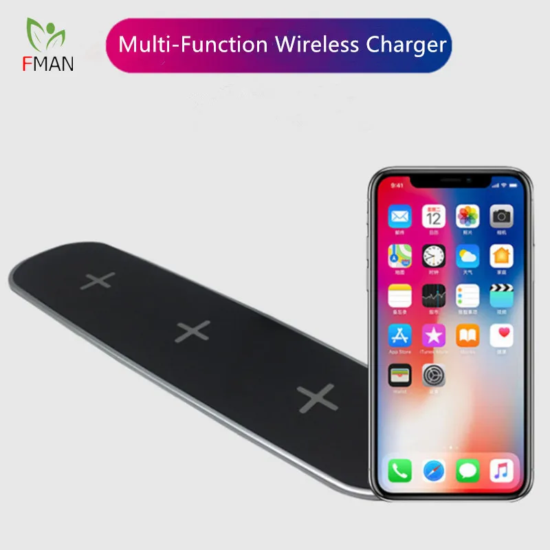 

FMAN 3 Wireless 2 USB Outputs Charger Station For iPhone 5/6/7/8/X Plus Samsung Galaxy S6 S7 S8 Note 5/6/7/8 5W Charging Pad