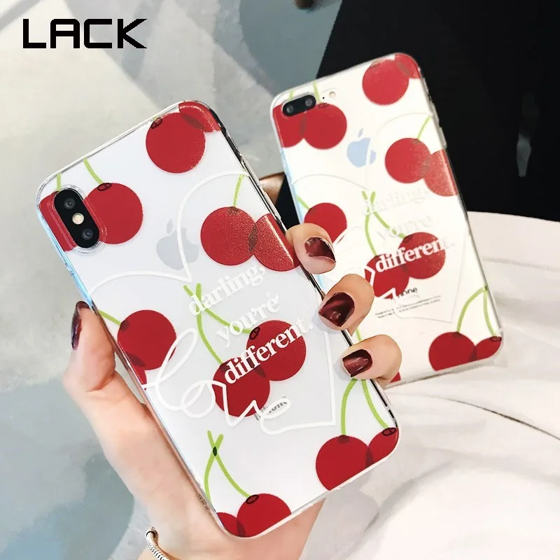 

LACK Lovely Cartoon Fruit Cherry Phone Case For iphone X Case For iphone 6 6S 7 8Plus Cute Love Heart Clear Soft Letter Cover