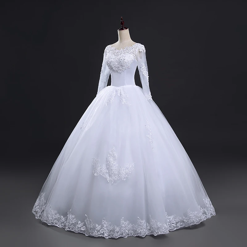 Fansmile/Новое поступление года; Robe De Mariage; кружевное бальное платье принцессы с рукавами; свадебное платье на заказ; Vestido De Noiva FSM-583F