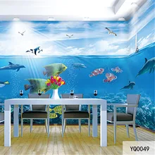 Qingchun пользовательские 3D Ткань и текстильные обои для стен тканью фрески матовый шелк Гостиная Ocean Sky Дельфин настенные фрески дома